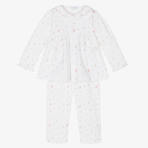 Mini-la-Mode-Girls White Floral Pima Cotton Pyjamas | Childrensalon
