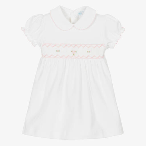 Mini-la-Mode-Girls White Pima Cotton Smocked Dress | Childrensalon