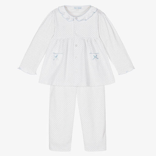 Mini-la-Mode-Белая пижама в горошек из хлопка пима для девочек | Childrensalon