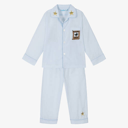Mini Lunn-Boys Blue Cotton Cowboy Pyjamas | Childrensalon