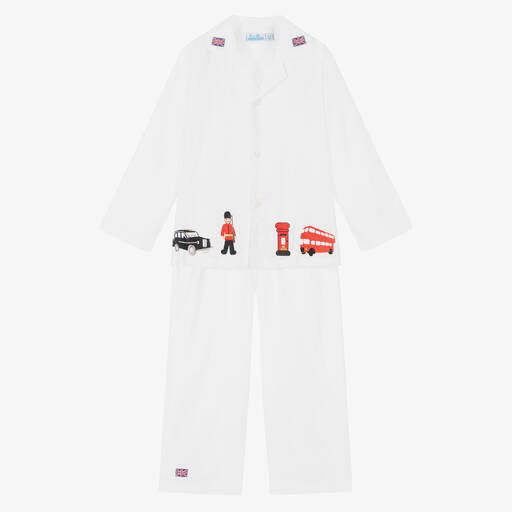 Mini Lunn-Pyjama blanc en coton Londres garçon | Childrensalon
