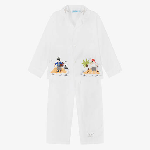 Mini Lunn-Boys White Cotton Pirate Pyjamas | Childrensalon