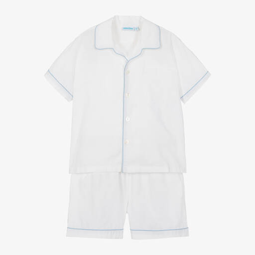 Mini Lunn-Boys White Cotton Short Pyjamas | Childrensalon