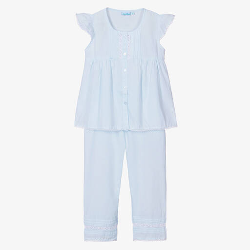 Mini Lunn-Girls Pale Blue Cotton Pyjamas | Childrensalon