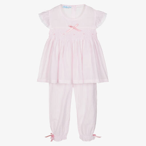 Mini Lunn-Girls Pink Cotton Smocked Pyjamas | Childrensalon