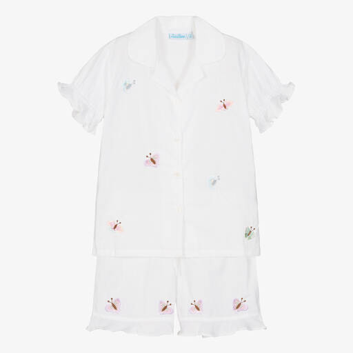 Mini Lunn-Белая хлопковая пижама с бабочками для девочек | Childrensalon