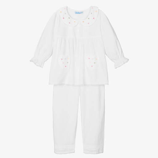 Mini Lunn-Pyjama blanc en coton brodé fille | Childrensalon