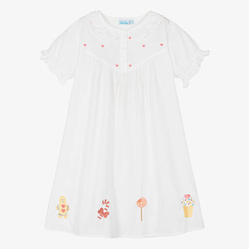 Mini Lunn-Белая ночная рубашка из хлопка для девочек | Childrensalon