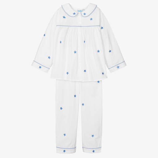 Mini Lunn-Белая пижама из хлопка со звездами для девочек | Childrensalon
