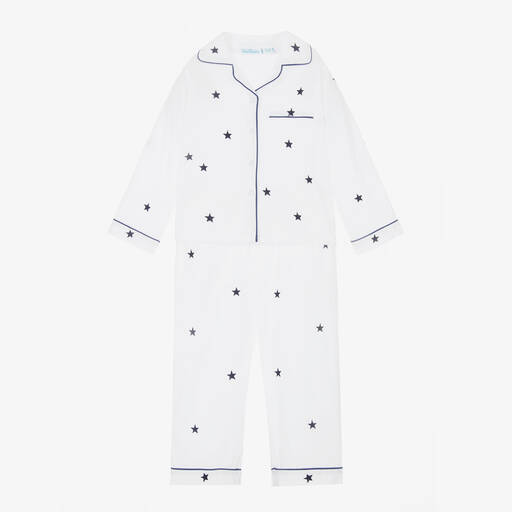 Mini Lunn-Girls White Embroidered Cotton Pyjamas  | Childrensalon