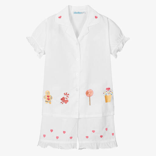Mini Lunn-Girls White Embroidered Cotton Pyjamas | Childrensalon