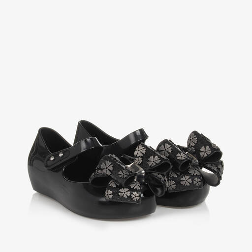 Mini Melissa-Girls Black Bow Jelly Shoes | Childrensalon