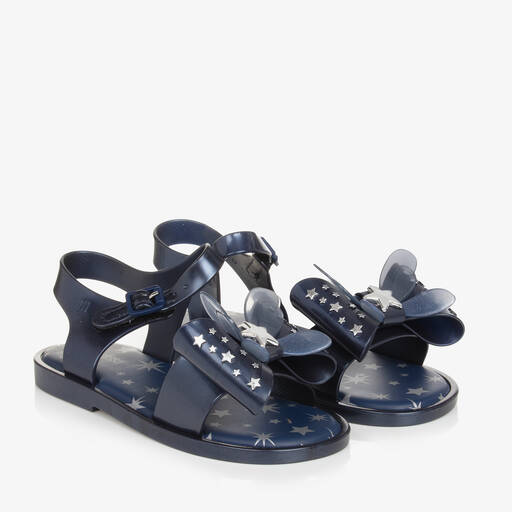 Mini Melissa-Girls Blue & Silver Star Bow Sandals | Childrensalon