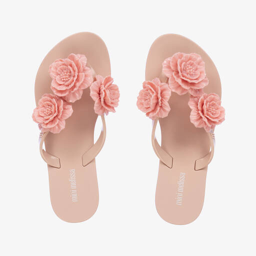 Mini Melissa-Girls Pink Floral Flip Flops | Childrensalon
