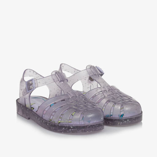 Mini Melissa-Girls Purple Star Glitter Jelly Sandals | Childrensalon