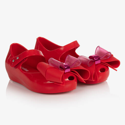 Mini Melissa-Girls Red Bow Jelly Shoes | Childrensalon