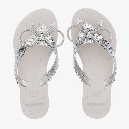 Mini Melissa-Girls Silver Disney Jelly Flip Flops | Childrensalon