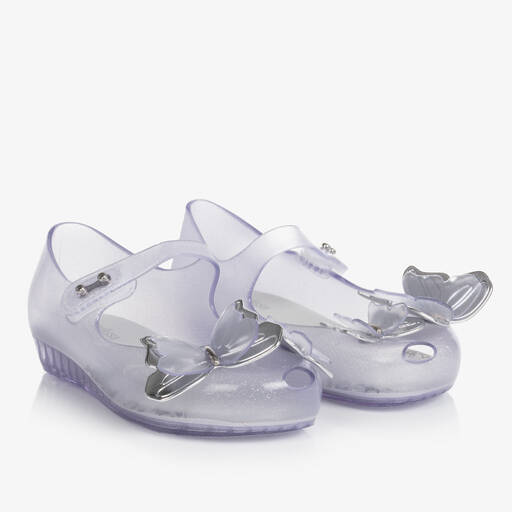 Mini Melissa-Серебристые резиновые туфли с бабочками | Childrensalon