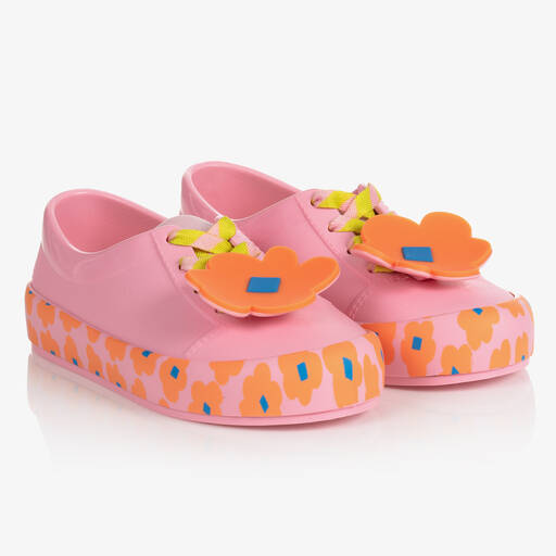 Mini Melissa-Junior Girls Pink Floral Jelly Trainers | Childrensalon