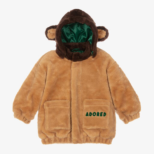 Mini Rodini-Beige Faux Fur Hooded Jacket | Childrensalon
