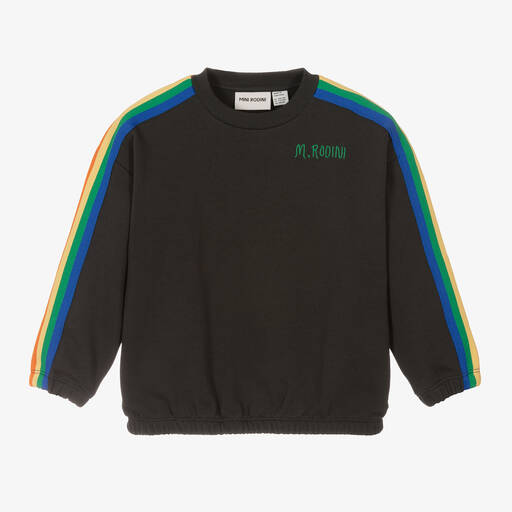 Mini Rodini-Black Cotton Rainbow Stripe Sweatshirt | Childrensalon