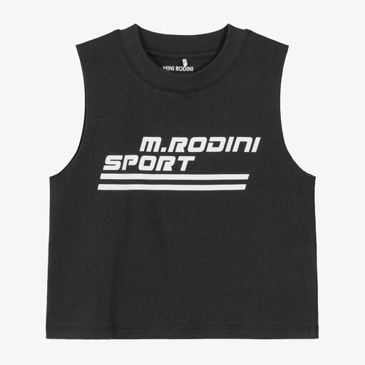 Mini Rodini-Black Graphic Cotton Sleeveless T-Shirt | Childrensalon