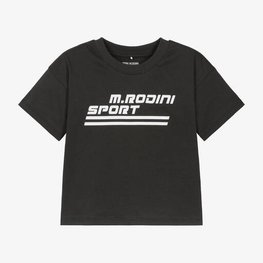 Mini Rodini-Black Graphic Organic Cotton T-Shirt | Childrensalon