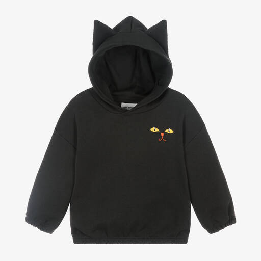 Mini Rodini-Black Organic Cotton Cat Hoodie | Childrensalon