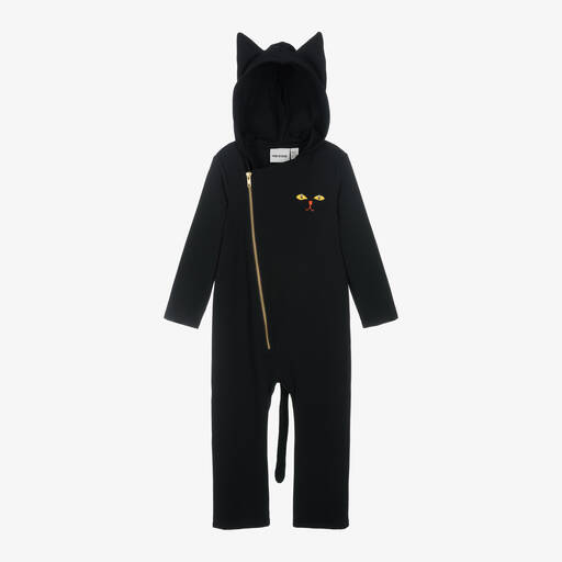 Mini Rodini-Black Organic Cotton Cat Jumpsuit | Childrensalon