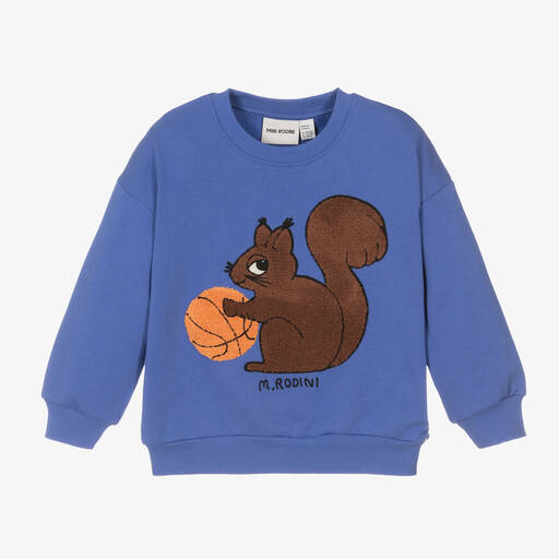 Mini Rodini-Blue Organic Cotton Squirrel Sweatshirt | Childrensalon
