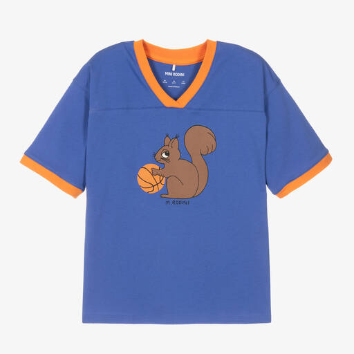 Mini Rodini-Blue Organic Cotton Squirrel T-Shirt | Childrensalon