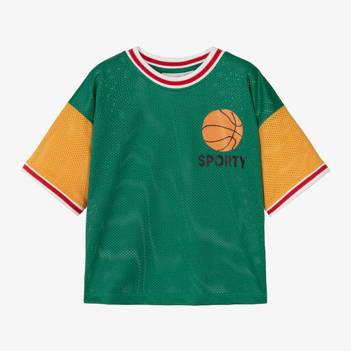 Mini Rodini-Boys Green Mesh Basketball T-Shirt | Childrensalon