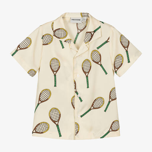 Mini Rodini-Boys Ivory Lyocell Tennis Print Shirt | Childrensalon