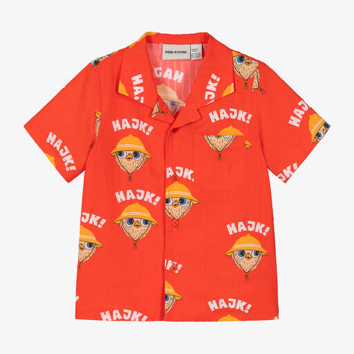 Mini Rodini-Boys Red Organic Cotton Owl Shirt | Childrensalon