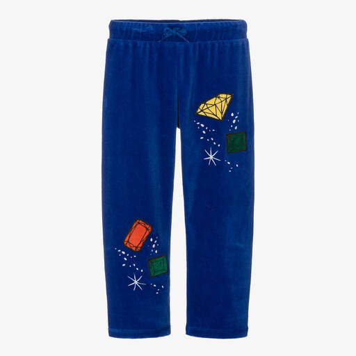 Mini Rodini-Girls Blue Velour Jewels Joggers | Childrensalon