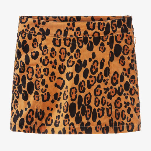 Mini Rodini-Girls Brown Leopard Print Velvet Skirt | Childrensalon