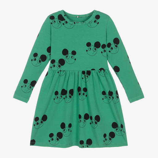 Mini Rodini-Girls Green Organic Cotton Ritzratz Dress | Childrensalon