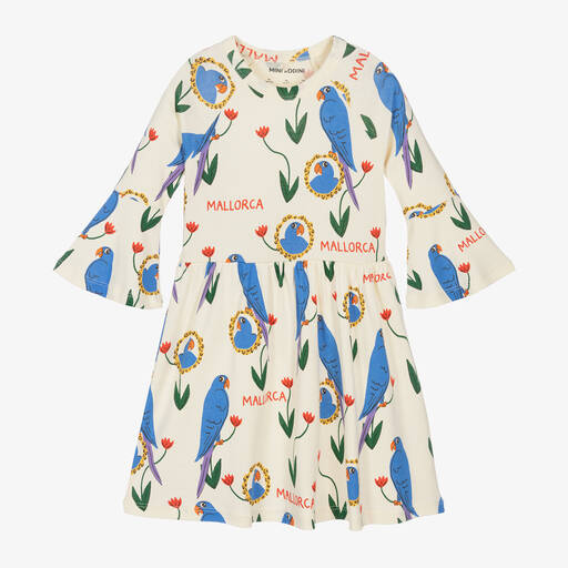 Mini Rodini-Girls Ivory Organic Cotton Parrot Dress | Childrensalon