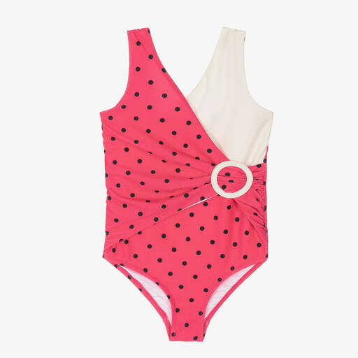 Mini Rodini-Girls Pink Polka Dot Swimsuit (UPF 50+) | Childrensalon