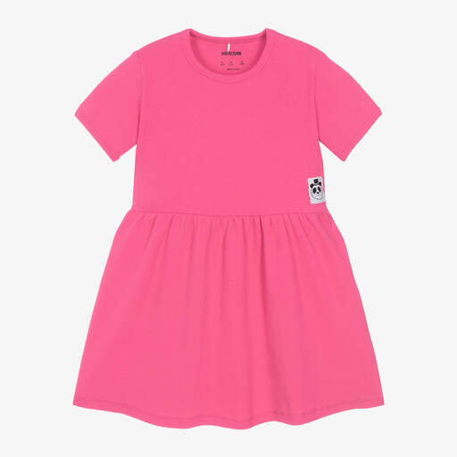 Mini Rodini-Girls Pink Ribbed Cotton Jersey Dress | Childrensalon