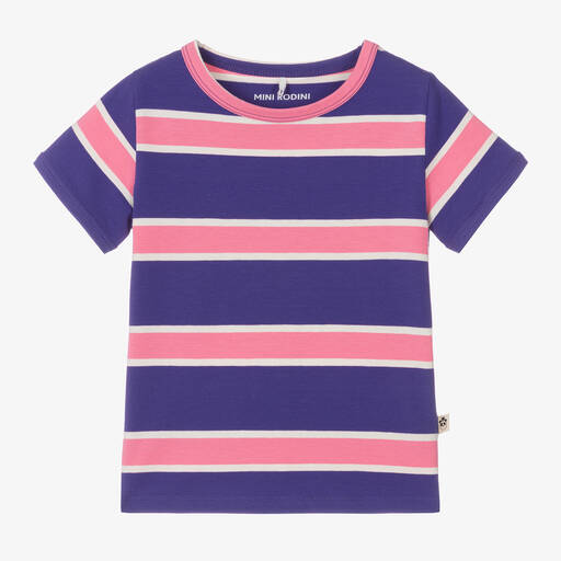 Mini Rodini-Girls Purple & Pink Organic Cotton T-Shirt | Childrensalon