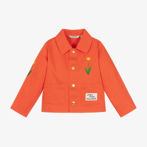 Mini Rodini-Girls Red Cotton Embroidered Flower Jacket | Childrensalon