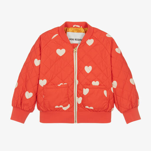 Mini Rodini-Girls Red Love Heart Bomber Jacket | Childrensalon