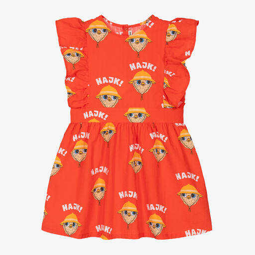 Mini Rodini-Girls Red Organic Cotton Owl Dress | Childrensalon