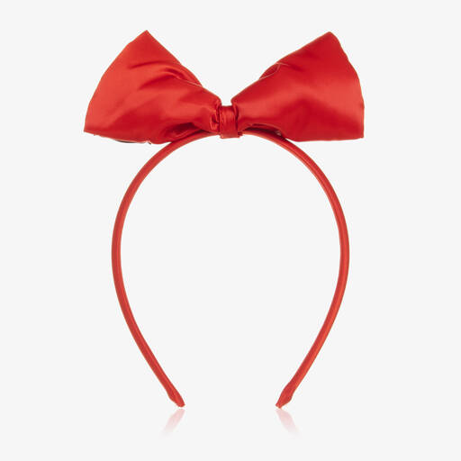 Mini Rodini-Girls Red Satin Bow Hairband | Childrensalon