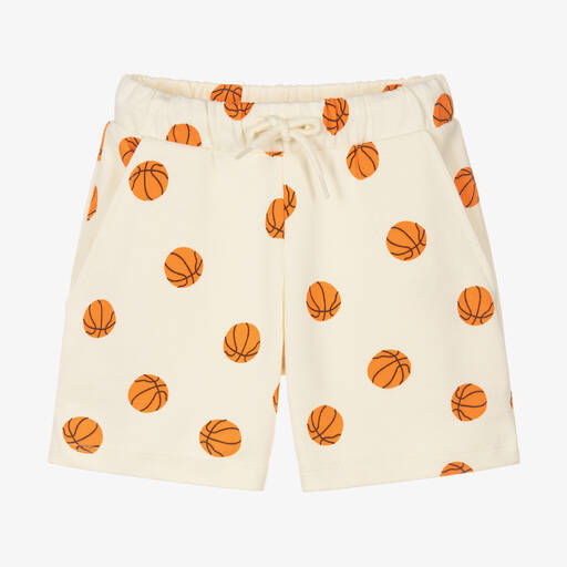 Mini Rodini-Ivory Organic Cotton Basketball Shorts | Childrensalon