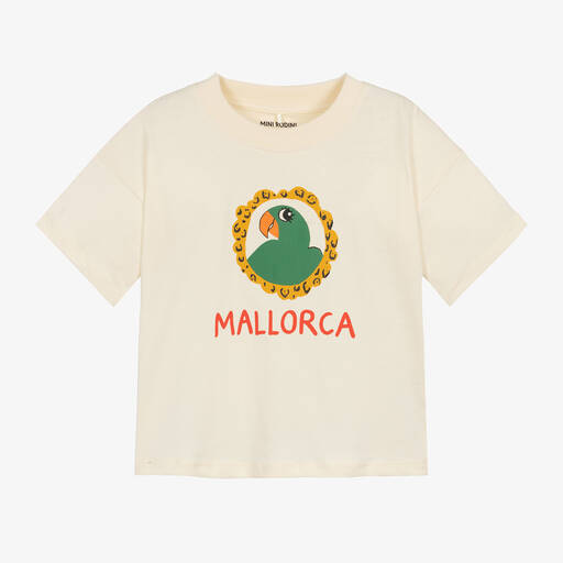 Mini Rodini-Ivory Organic Cotton Parrot T-Shirt | Childrensalon