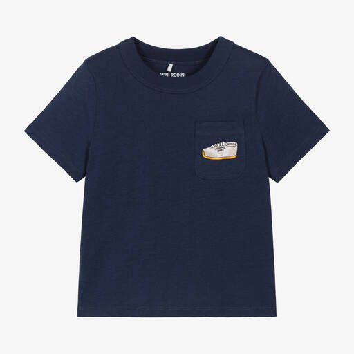 Mini Rodini-Navy Blue Organic Cotton T-Shirt | Childrensalon