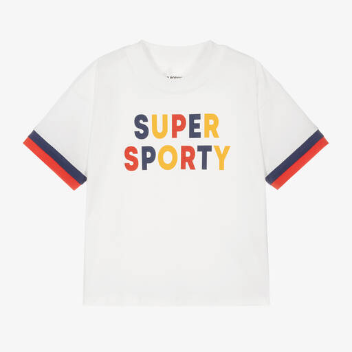 Mini Rodini-White Organic Cotton Sporty T-Shirt | Childrensalon