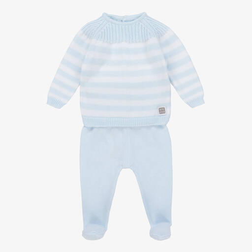 Minutus-Blue Cotton Knit 2 Piece Babygrow | Childrensalon